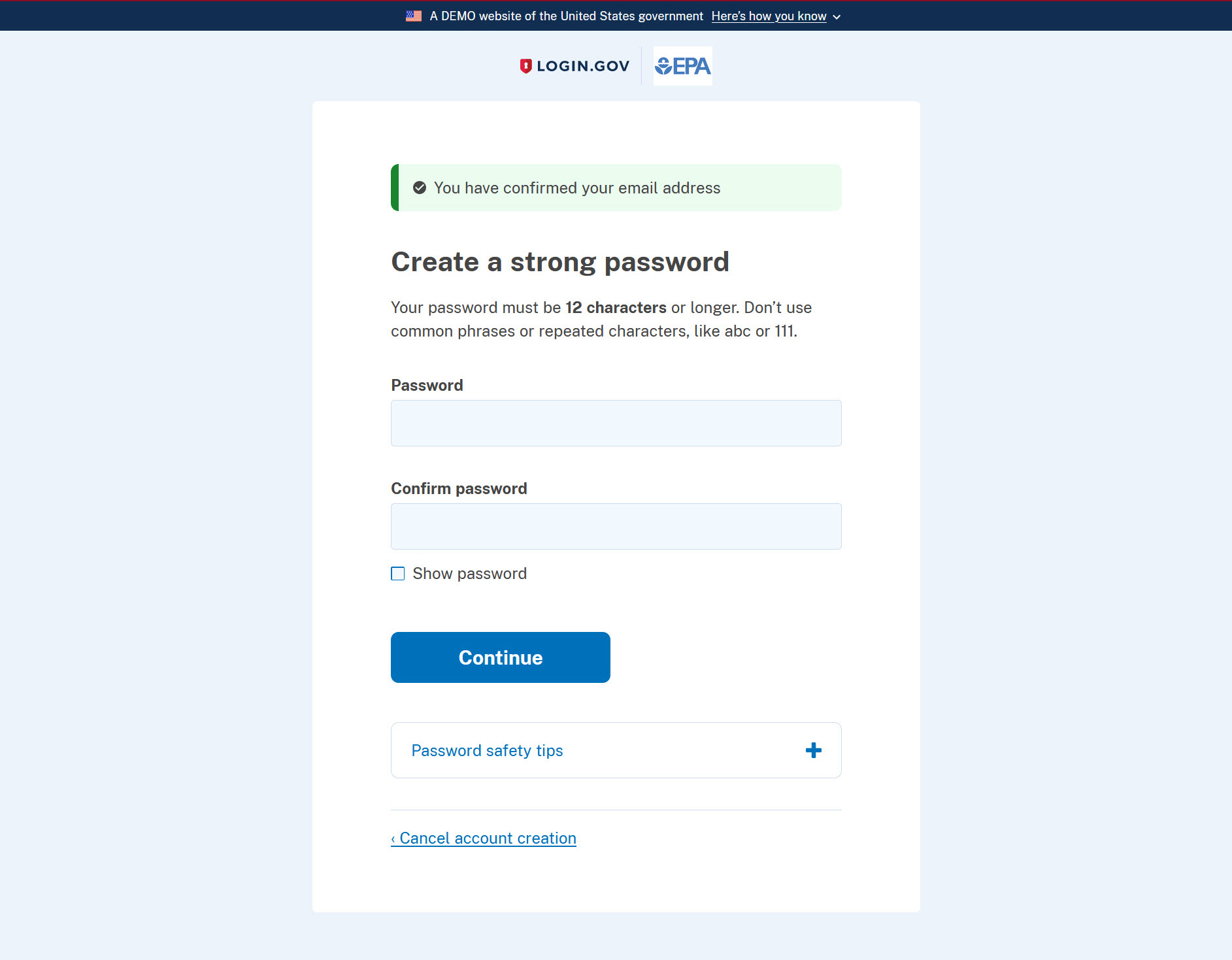 Login.gov - create password